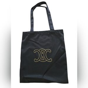 Celine Black Canvas Tote Bag Gold Logo Reusable Shopper NEW